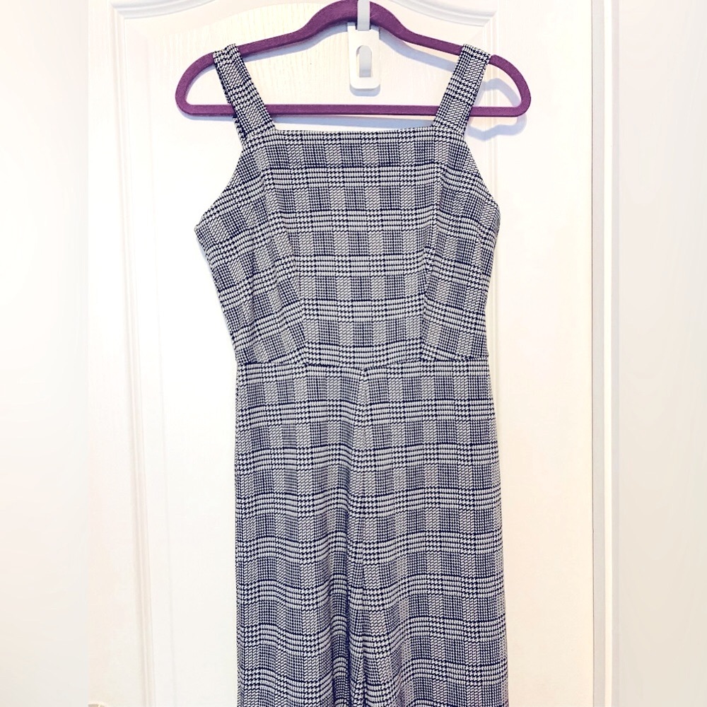 Wide Legged Cropped Plaid Houndstooth Jumpsuit